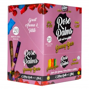 Rose Palms Organic Wraps W/ Rose Petals - 2 King Rolls + 1 Stick - Gummy Bear - 20ct Display